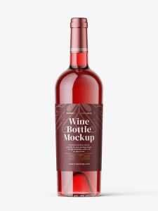 Red wine in clear bottle mockup