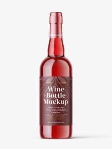 Red wine in clear bottle mockup