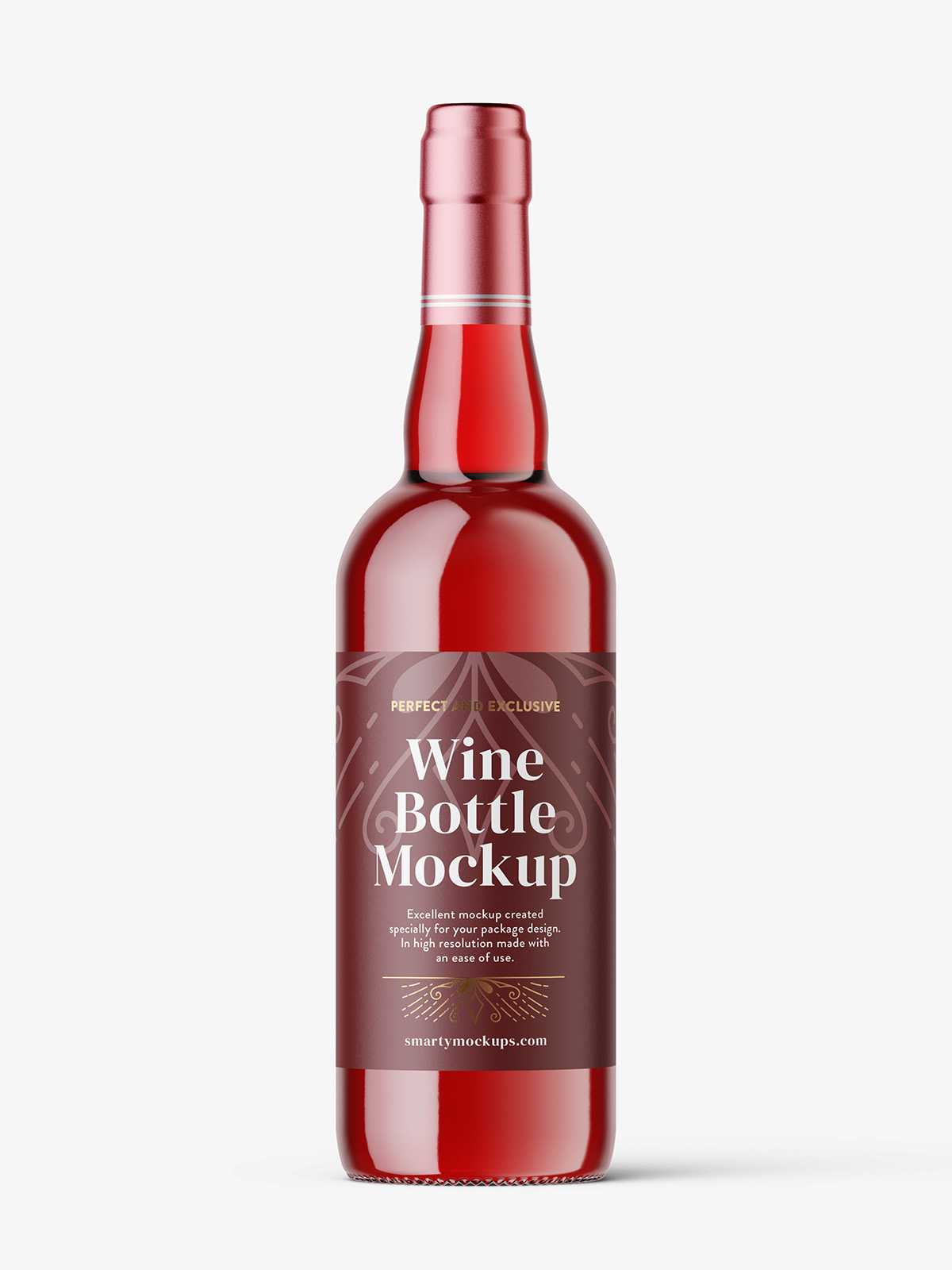 Red wine in clear bottle mockup