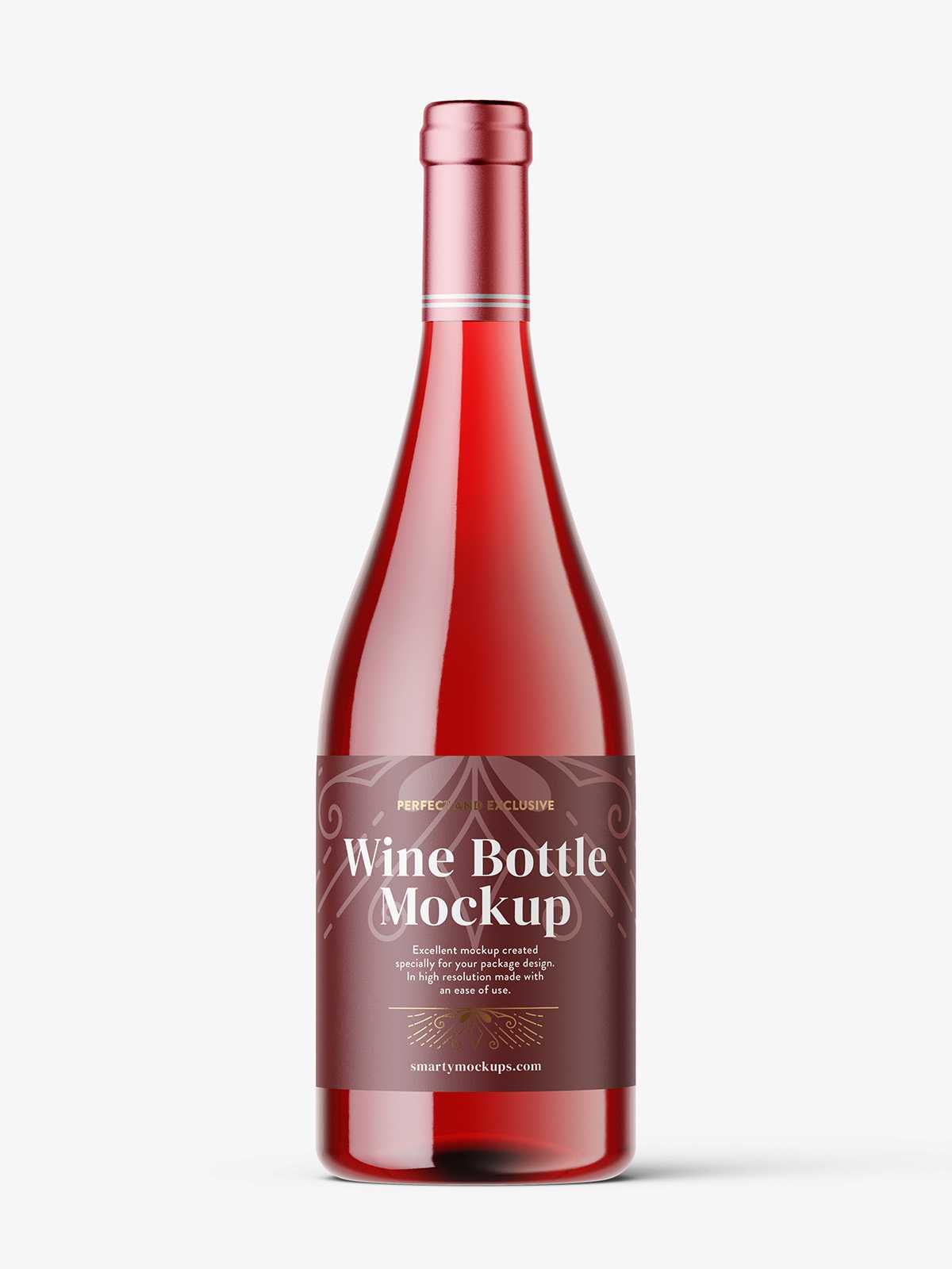 Red wine in clear bottle mockup