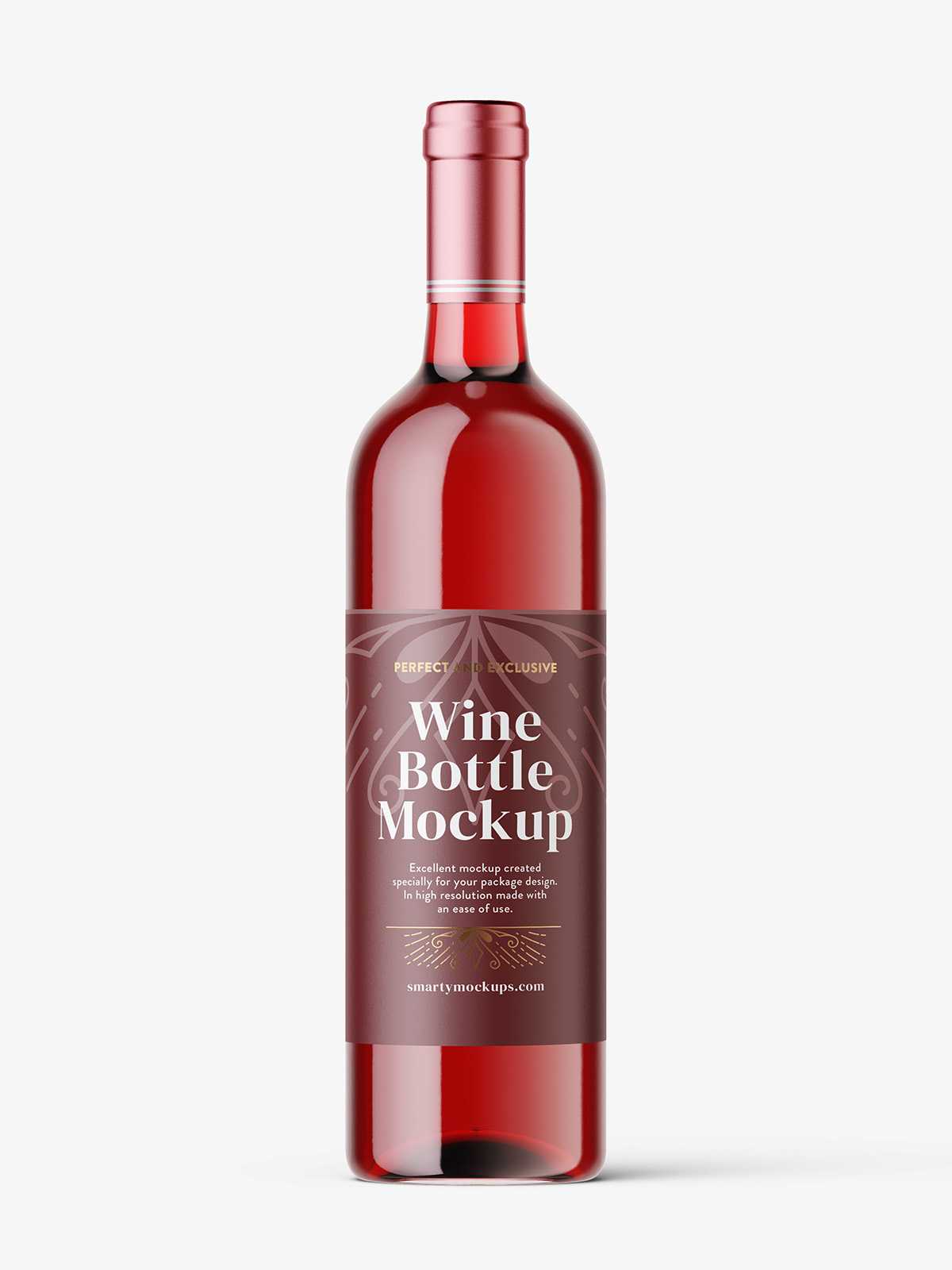 Red wine in clear bottle mockup