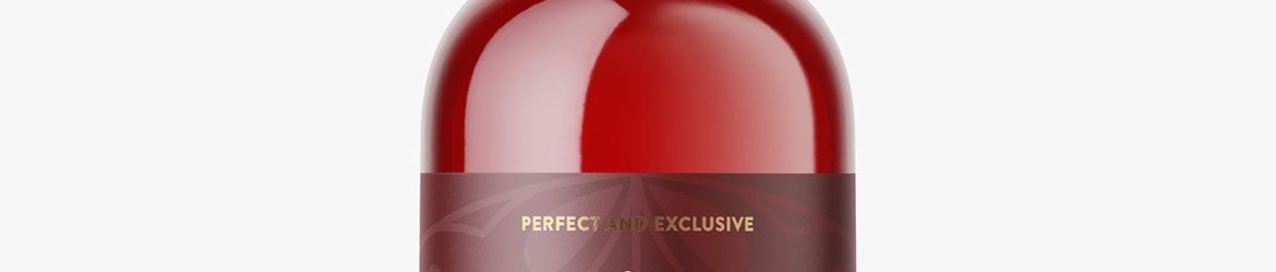Red wine in clear bottle mockup