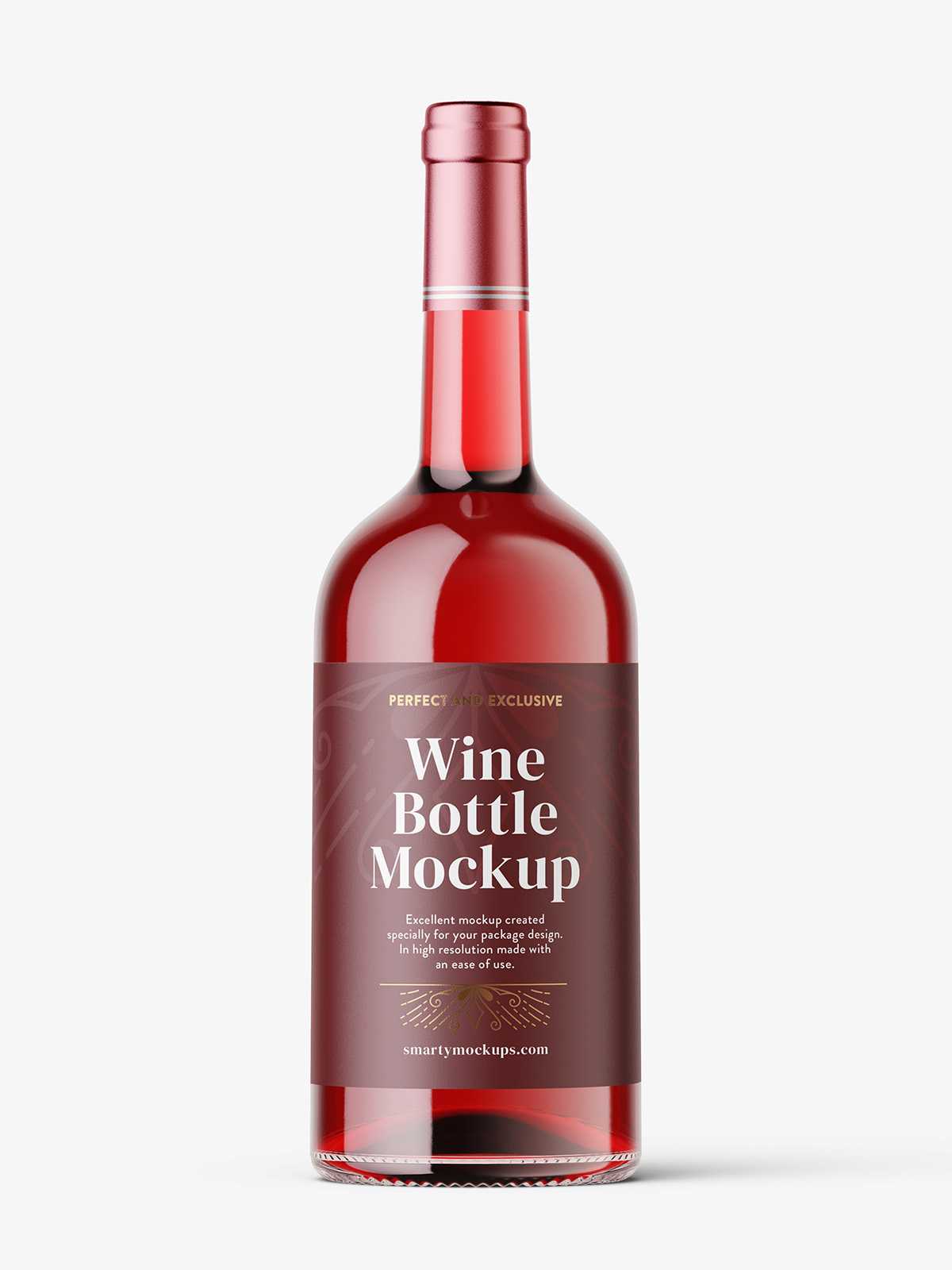 Red wine in clear bottle mockup