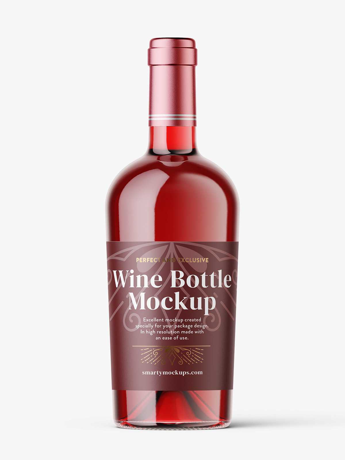 Red wine in clear bottle mockup