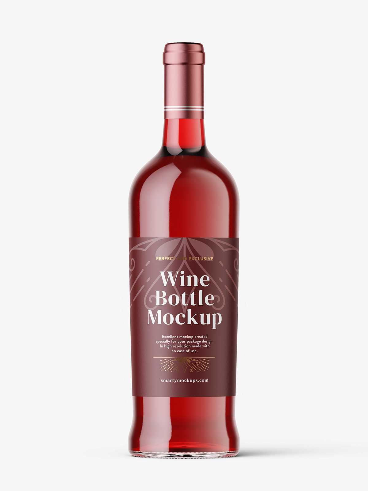 Red wine in clear bottle mockup