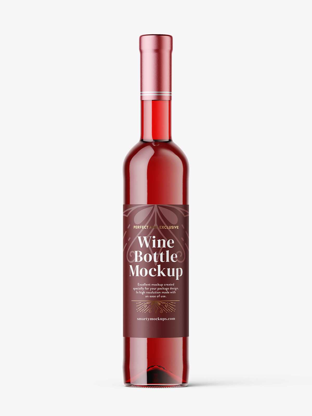 Red wine in clear bottle mockup