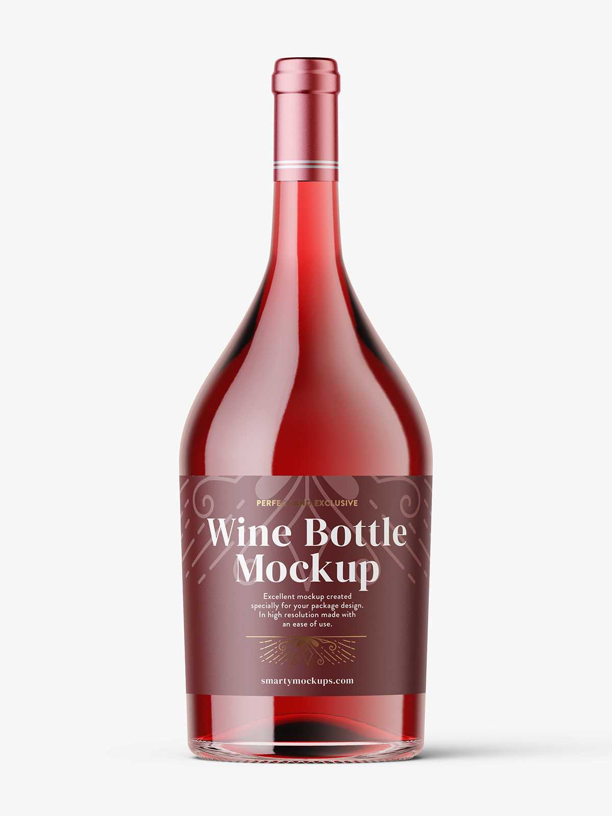 Red wine in clear bottle mockup
