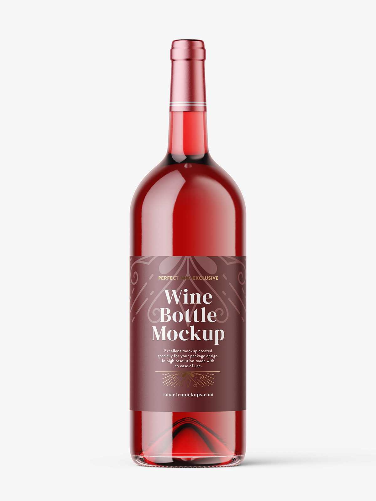 Red wine in clear bottle mockup