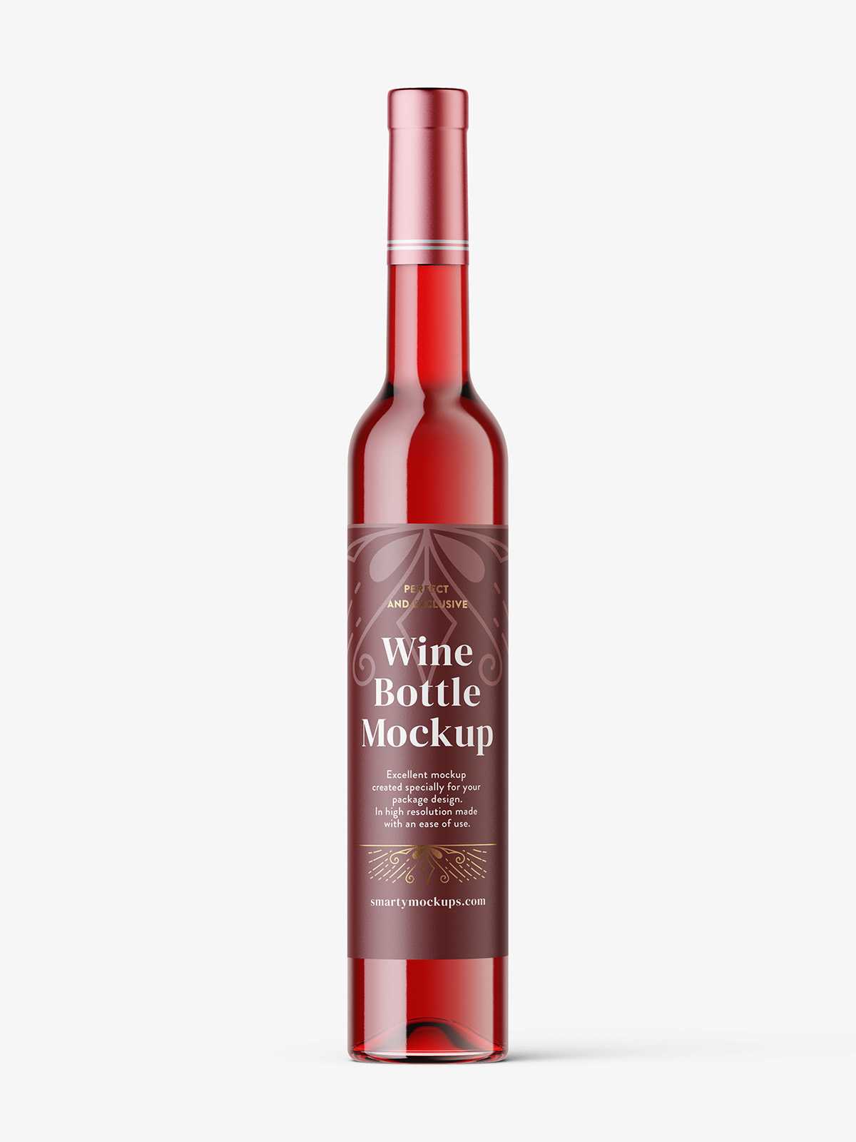 Red wine in clear bottle mockup
