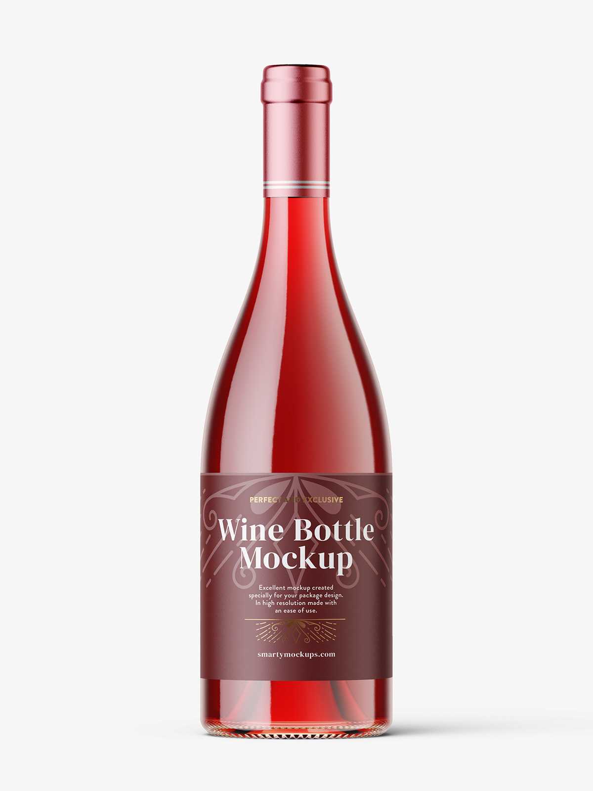 Red wine in clear bottle mockup