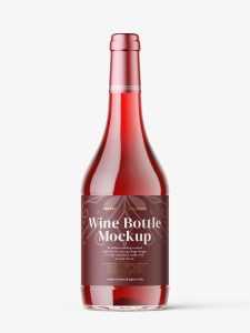 Red wine in clear bottle mockup