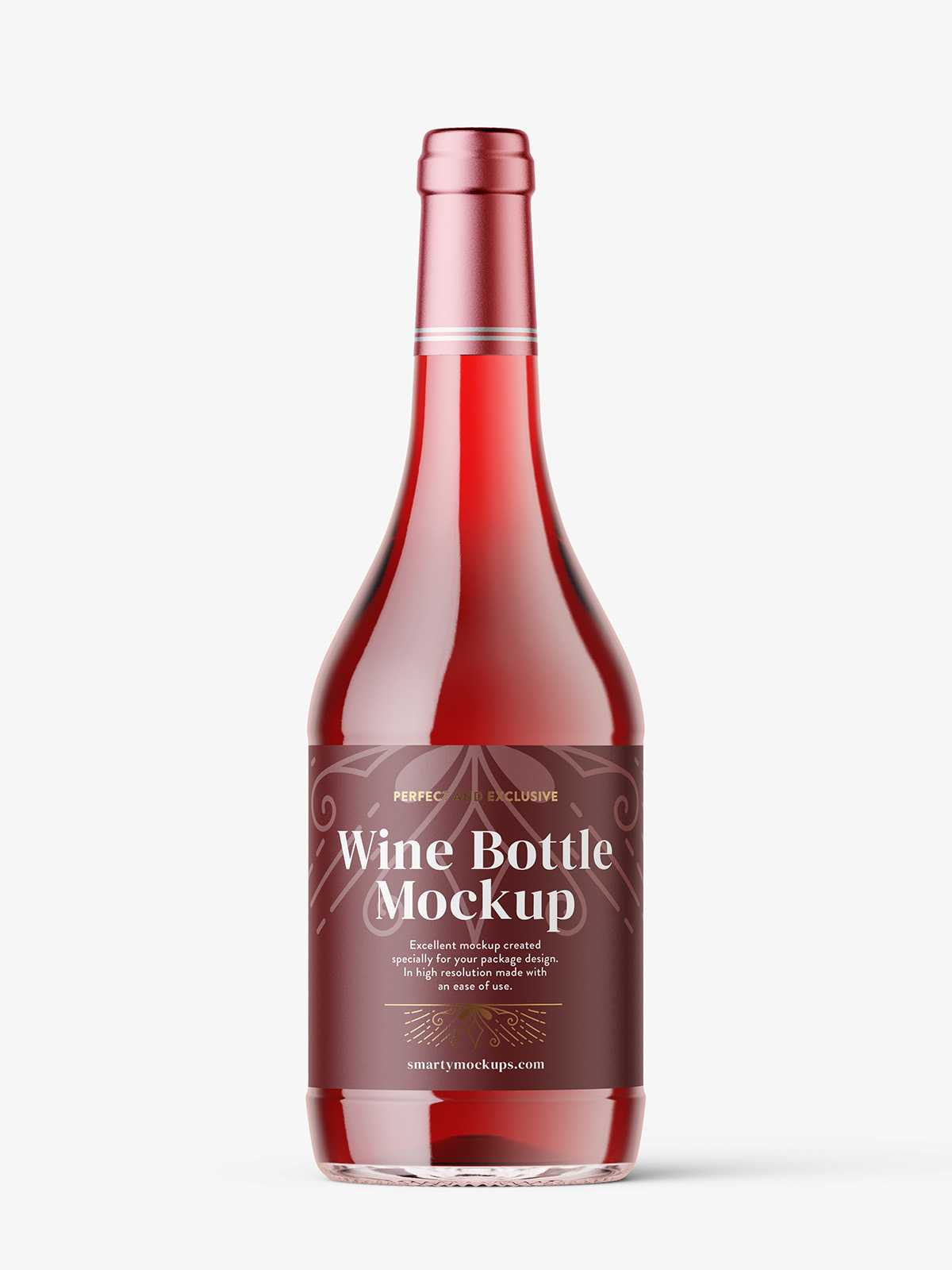 Red wine in clear bottle mockup