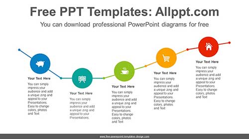 Rising line across circles PPT Diagram