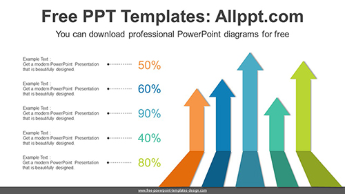 Rising Ribbon Arrows Bar Chart PPT Diagram