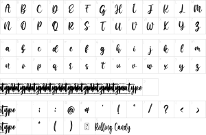 Mapa de caracteres da fonte Rolling Candy Font