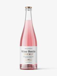 Rose wine bottle with crown cap mockup