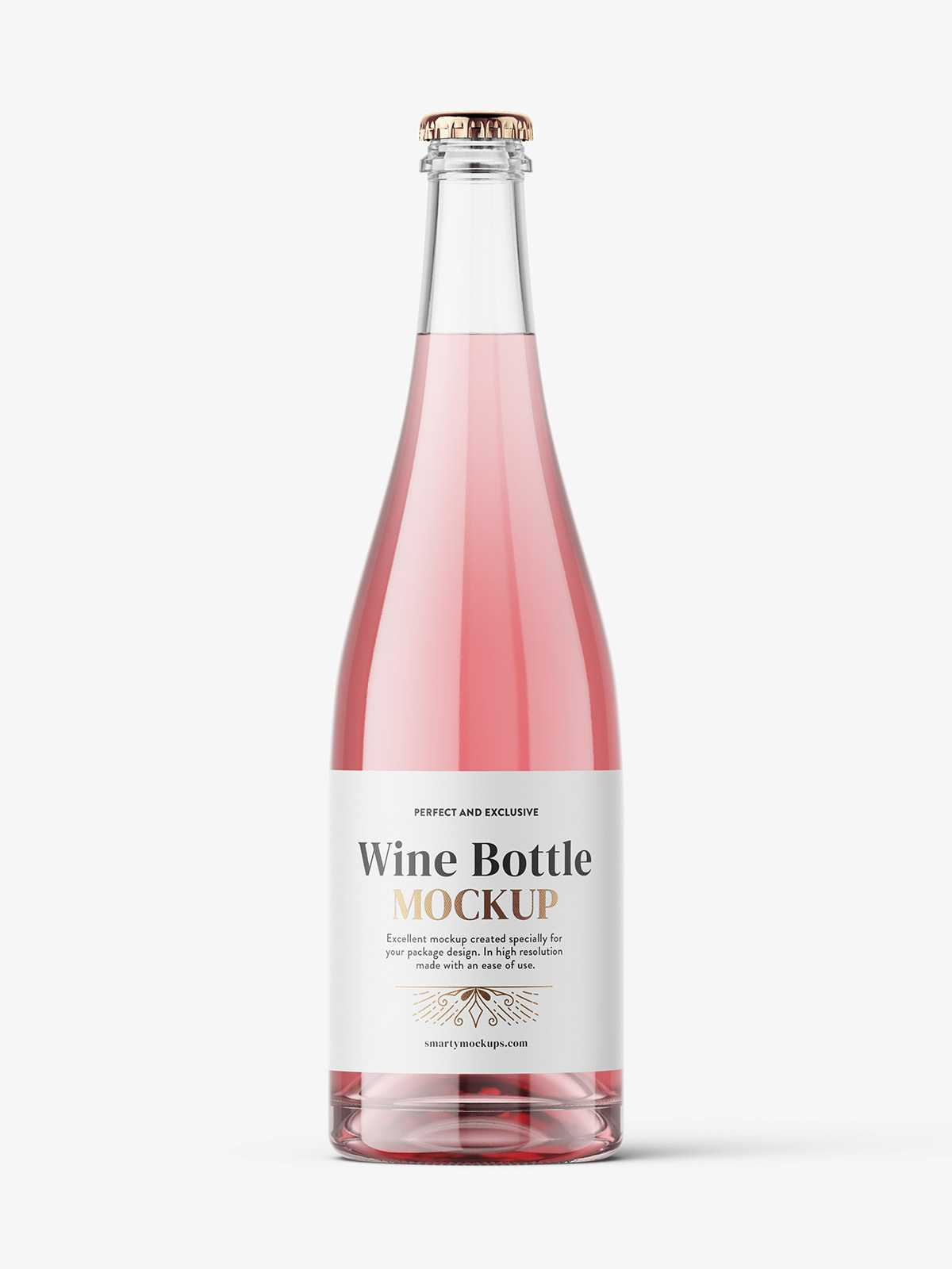Rose wine bottle with crown cap mockup