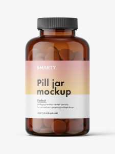 Round tablets amber jar mockup