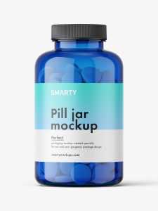 Round tablets blue jar mockup