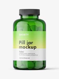 Round tablets green jar mockup