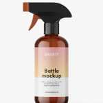 Rounded bottle with trigger spray / amber - Free PSD Download Rounded bottle with trigger spray / amber