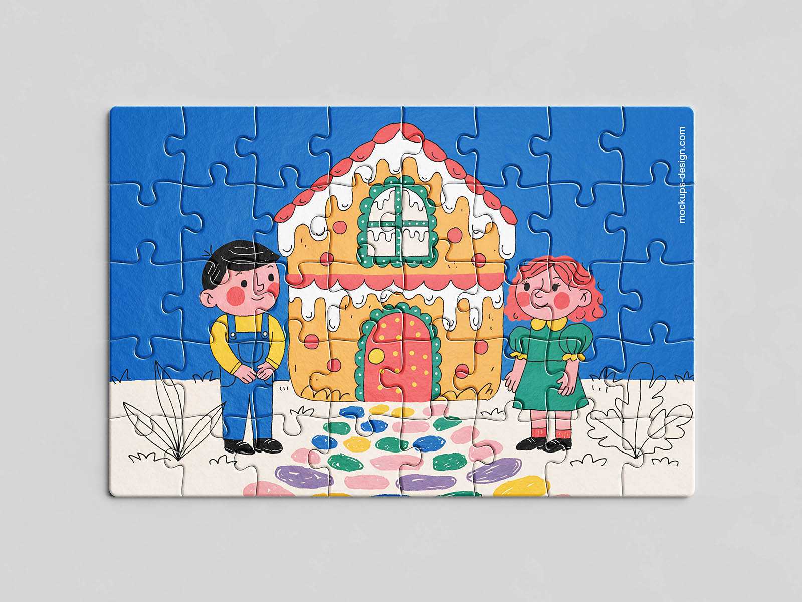 Scattered-piece jigsaw puzzle mockup