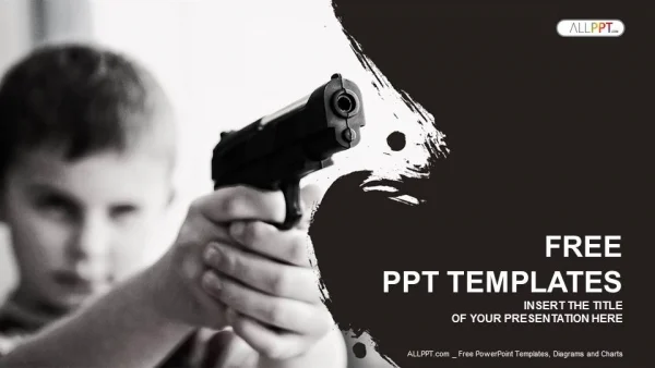 Serious little boy with the black pistol PowerPoint Templates