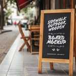 Sidewalk Outdoor Wooden Sign Board Mockup