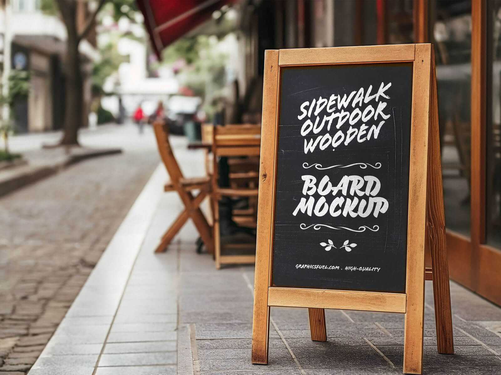 Sidewalk Outdoor Wooden Sign Board Mockup