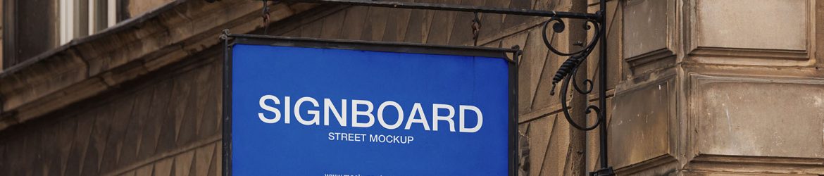 Signboard on old dark building mockup