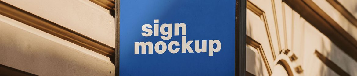 Signboard on the builiding wall mockup Signboard on the builiding wall mockup