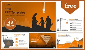 Silhouette of Construction Worker Industry PowerPoint Templates