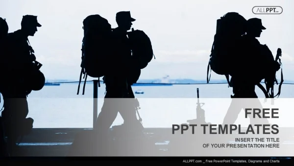 Silhouette of military soldier with weapons PowerPoint Templates