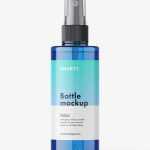 Simple bottle with mist spray mockup / blue
