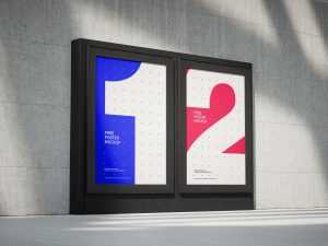 Single and dual citylight on grey wall mockup - Instant Download