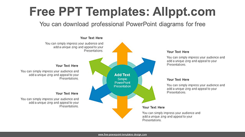 Six radial arrows PowerPoint Diagram Template
