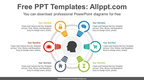 Six radial bulbs PowerPoint Diagram Template
