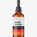 Slant shoulder bottle with dropper mockup / amber