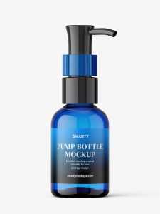 Small blue bottle with dispenser mockup