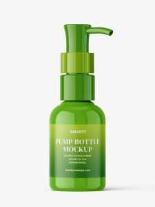 Small glossy bottle with dispenser mockup