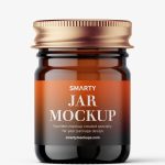 Small jar mockup with silver cap / amber - Free PSD Download Small jar mockup with silver cap / amber