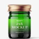 Small jar mockup with silver cap / green - Free PSD Download Small jar mockup with silver cap / green