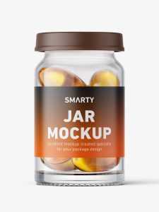 Small jar with fish oil capsules mockup