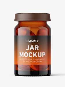 Small jar with fish oil capsules mockup / amber