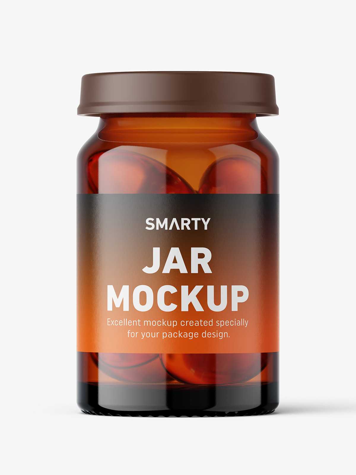 Small jar with fish oil capsules mockup / amber