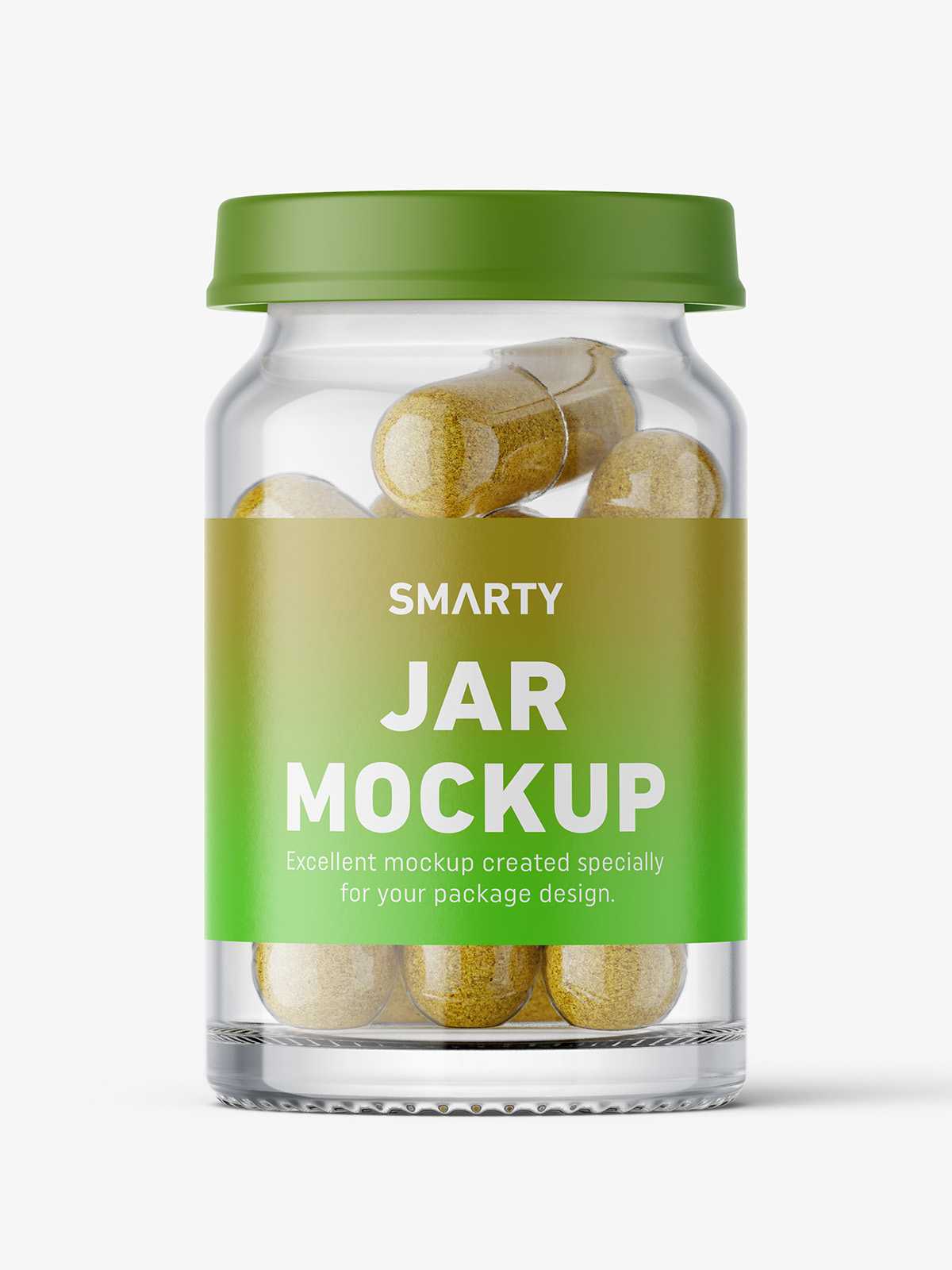 Small jar with herbal capsules mockup
