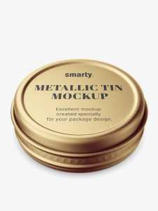 Small metallic tin jar mockup / top view