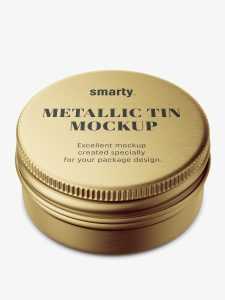 Small metallic tin jar mockup / top view