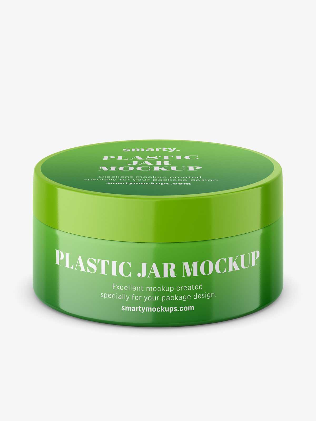 Small plastic jar with two labels / glossy