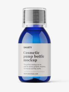 Small syrup bottle mockup / blue